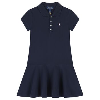Girls Navy Blue Logo Polo Dress