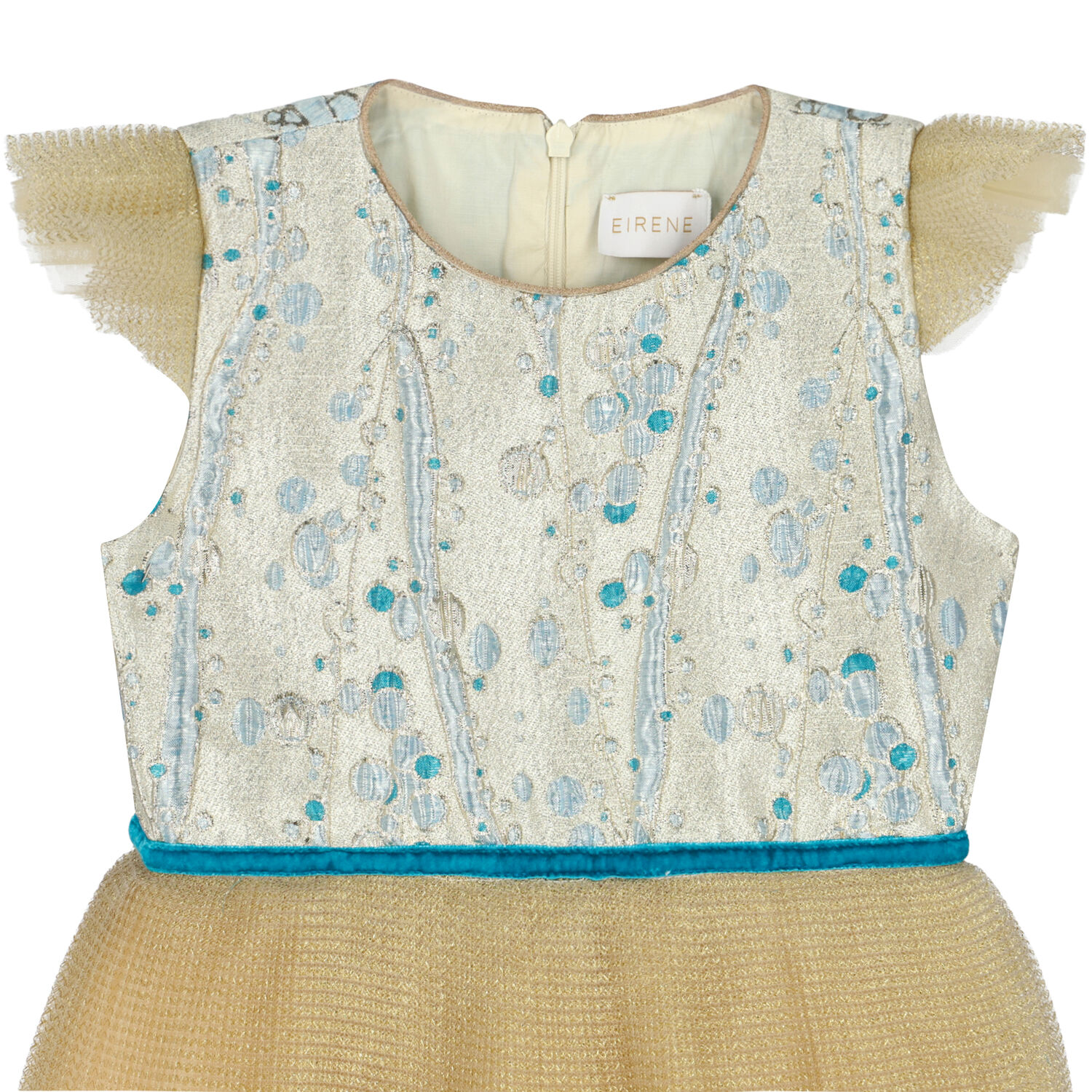 Girls Gold & Turquoise Special Occasion Tulle Dress, 1, hi-res