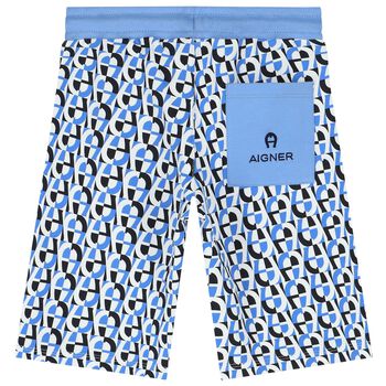 Boys White & Blue Logo Shorts