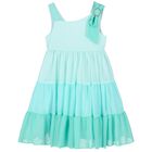 Girls Turquoise Chiffon Dress, 1, hi-res