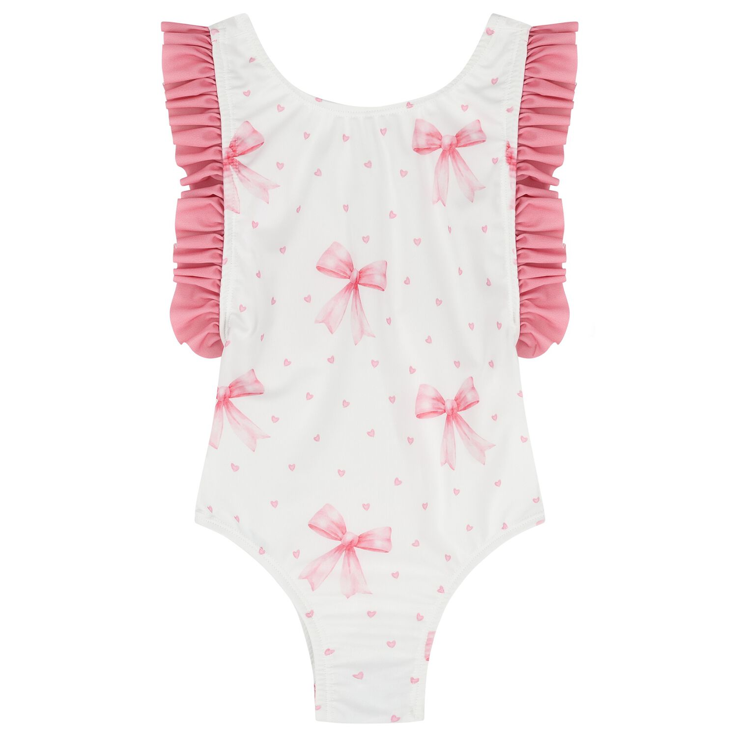 Girls White & Pink Bow Swimsuit, 1, hi-res