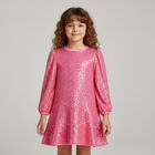 Girls Pink Embellished Sequin Dress, 1, hi-res