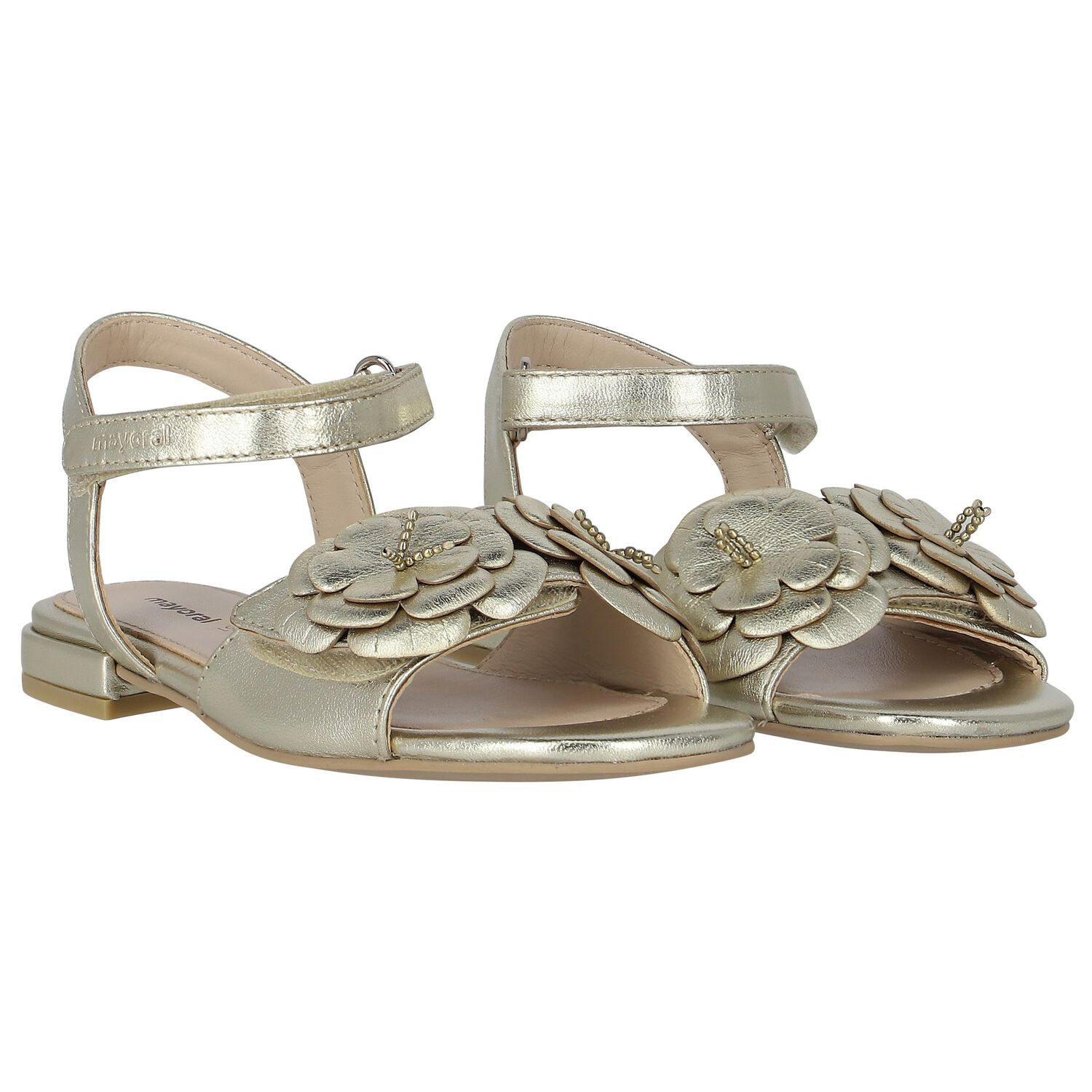 Girls Gold Floral Sandals, 1, hi-res image number null