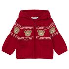 Younger Boys Red Teddy Bear Knitted Hooded Top, 1, hi-res