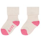 Baby Girls Pink & Beige Logo Socks ( 3-Pack ) , 1, hi-res