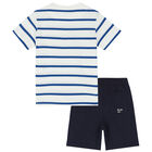 Boys White & Navy Striped Shorts Set, 1, hi-res