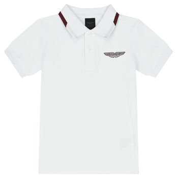 Boys White Aston Martin Logo Polo Shirt