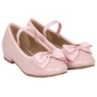 Girls Pink Bow Leather Shoes, 1, hi-res