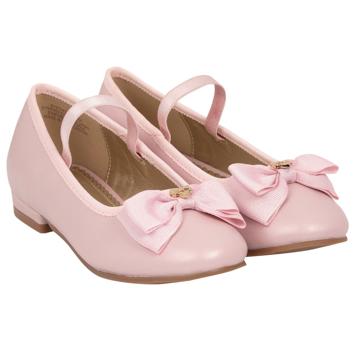 Girls Pink Bow Leather Shoes, 1, hi-res