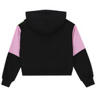 توب هودى بالشعار باللون الاسود للبنات, 1, hi-res