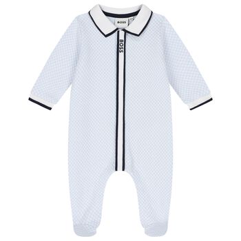 Baby Boys Blue & White Logo Babygrow
