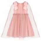 Girls Pink Tulle & Chiffon Cape Dress, 1, hi-res