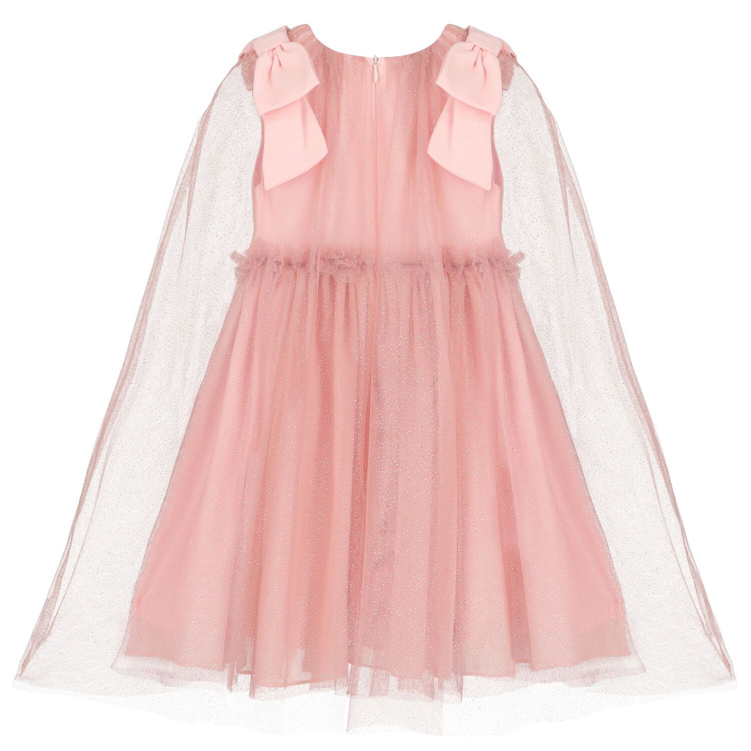 Girls Pink Tulle & Chiffon Cape Dress, 1, hi-res