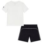 Boys White & Black Logo Shorts Set, 1, hi-res