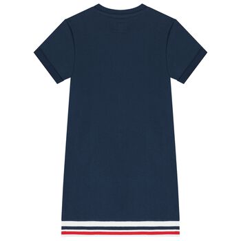 Girls Navy Blue Teddy Bear Logo Dress