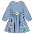 Girls Blue Flower Dress, 1, hi-res