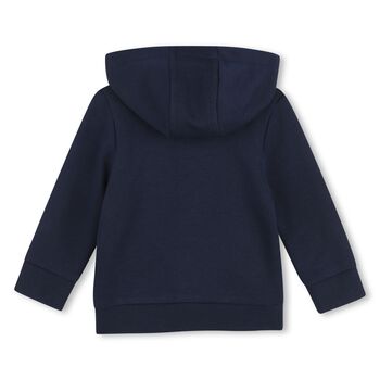 Younger Boys Navy Blue Logo Hooded Zip Up Top