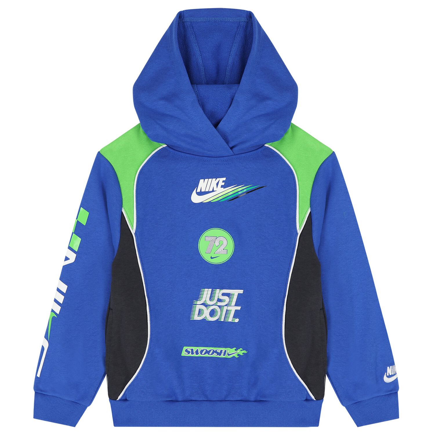 Boys Blue & Green Logo Hooded Top, 1, hi-res