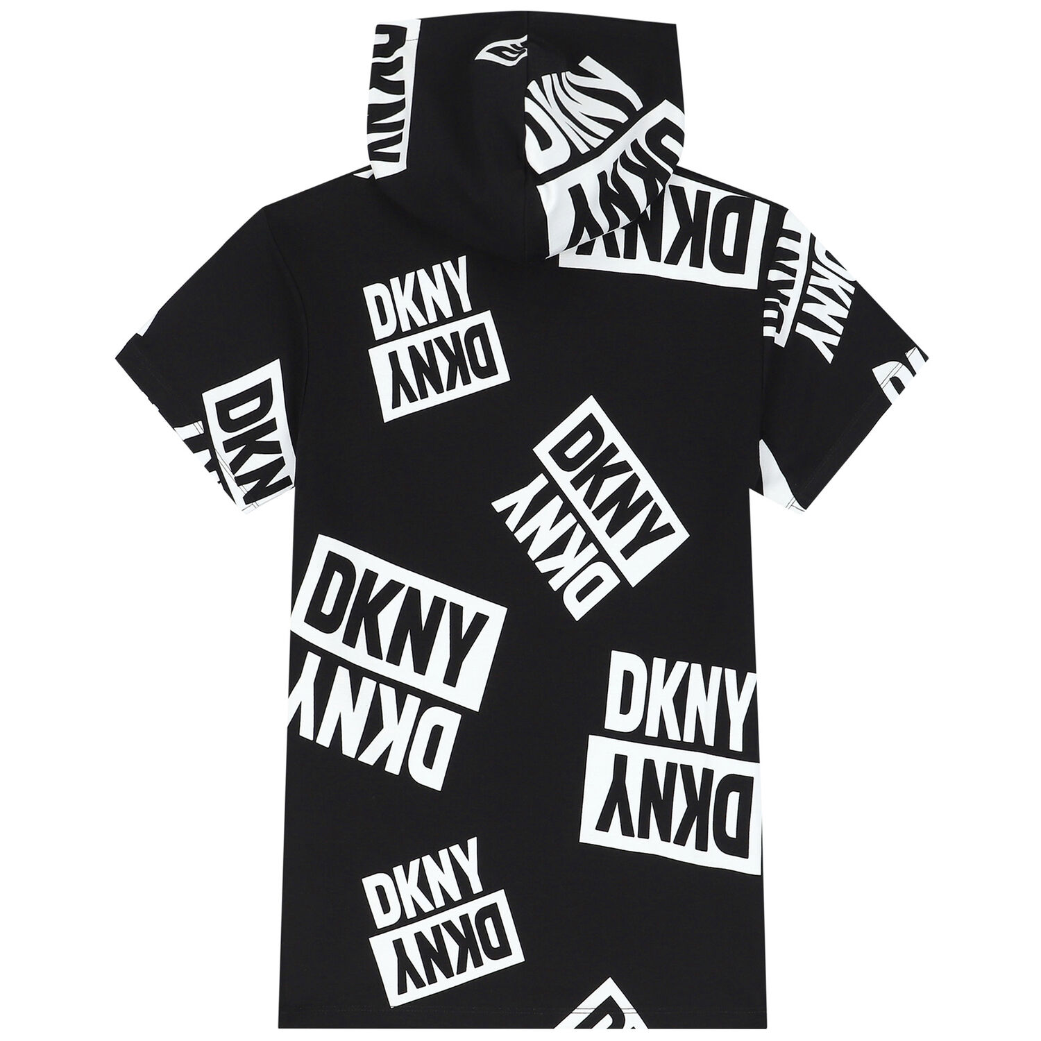 Girls Black Logo Hooded Dress, 1, hi-res