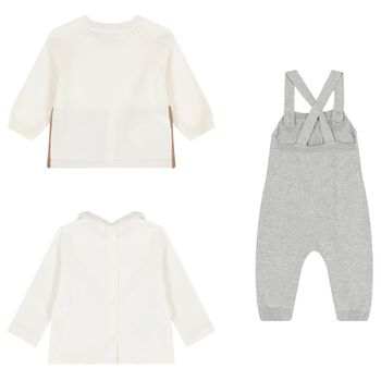Baby Boys Ivory, Beige & Grey Dungaree Set