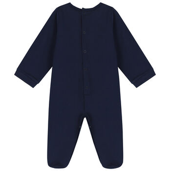 Baby Boys Navy Blue & White Logo Babygrow