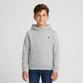 Boys Grey Logo Hooded Top