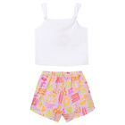 Girls White & Lilac Shorts Set, 1, hi-res