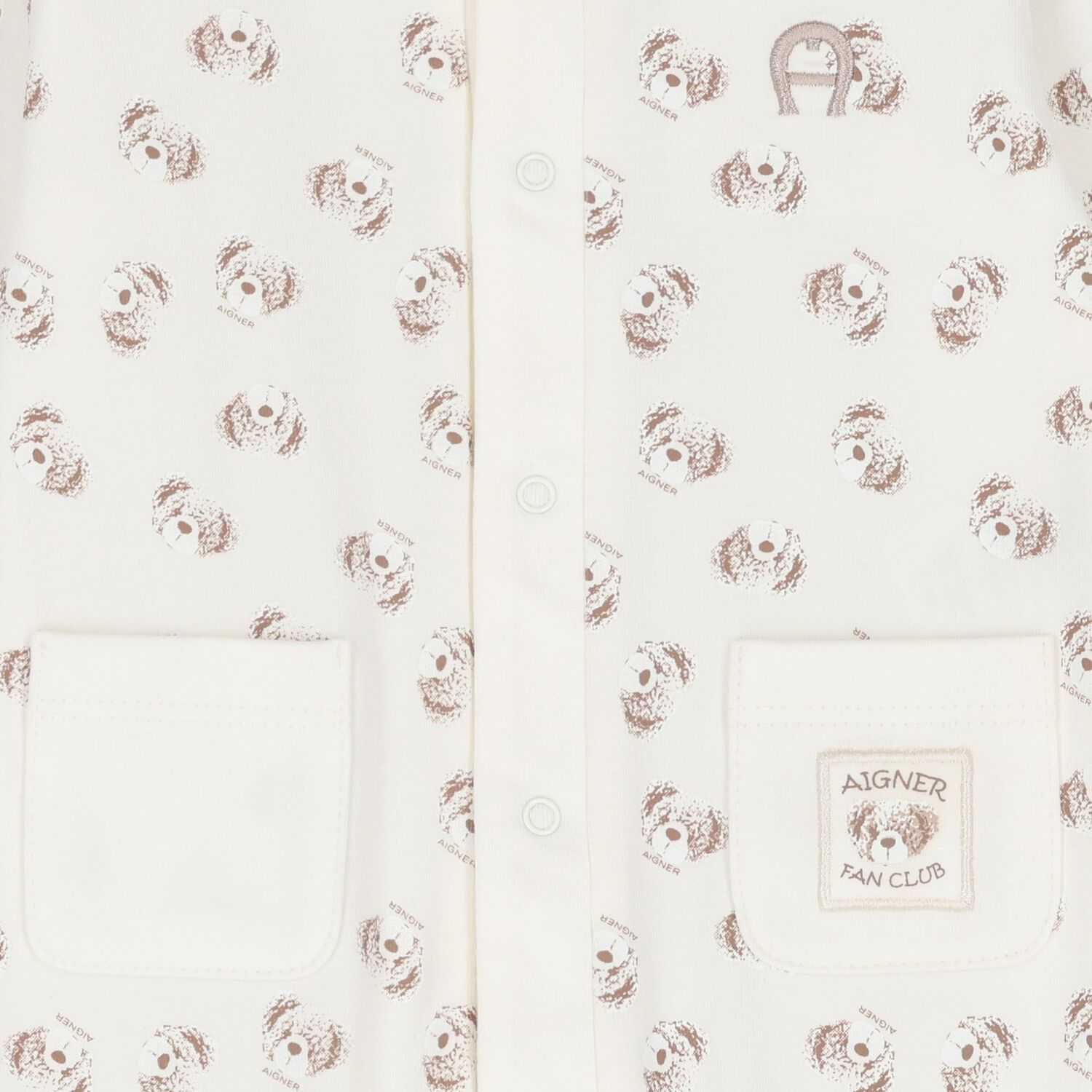 Ivory & Beige Teddy Bear Logo Babygrow, 1, hi-res