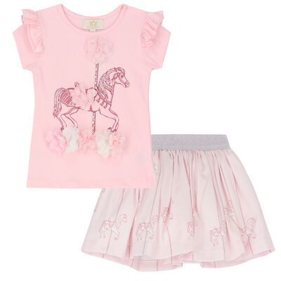 Younger Girls Pink Horse Skirt Set