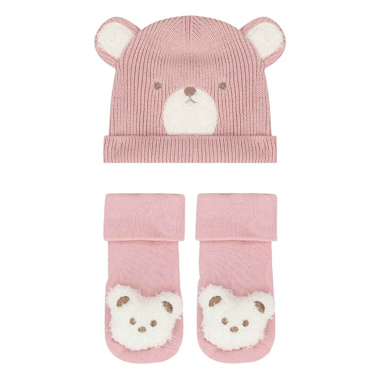 Baby Girls Pink Bear Hat & Socks Set, 3, hi-res image number null