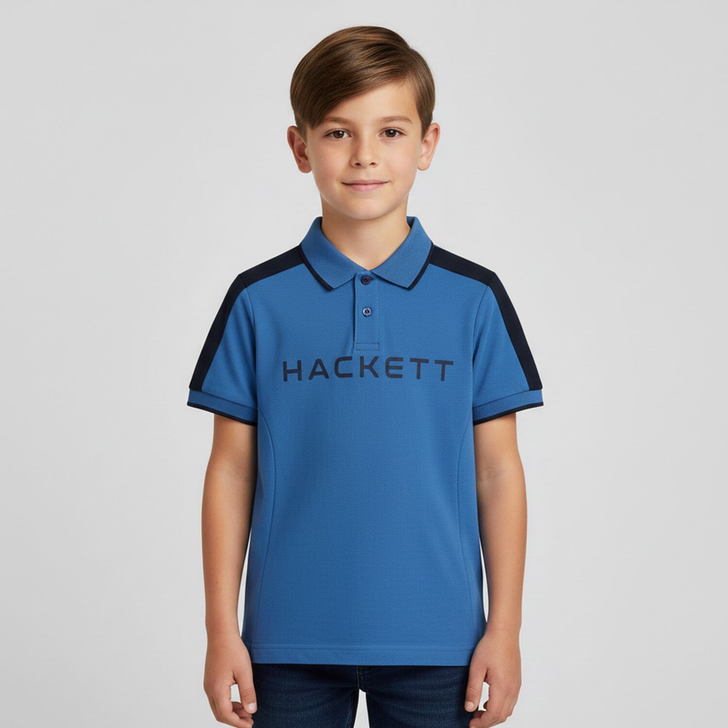 تيشيرت بولو أولاد بالشعار باللون الازرق والكحلى, 1, hi-res