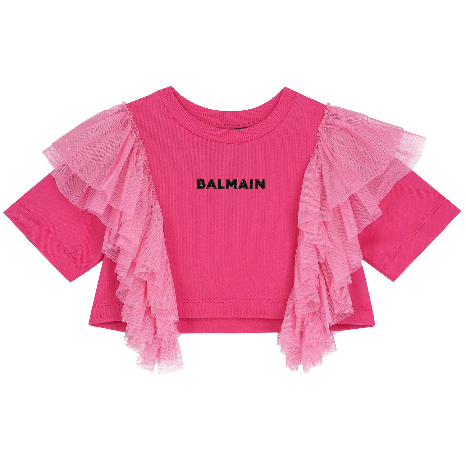 Girls Pink Logo Ruffled Top, 1, hi-res