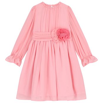 Girls Pink Floral Chiffon Dress