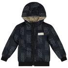 Black & Beige Logo Reversible Puffer Jacket, 1, hi-res