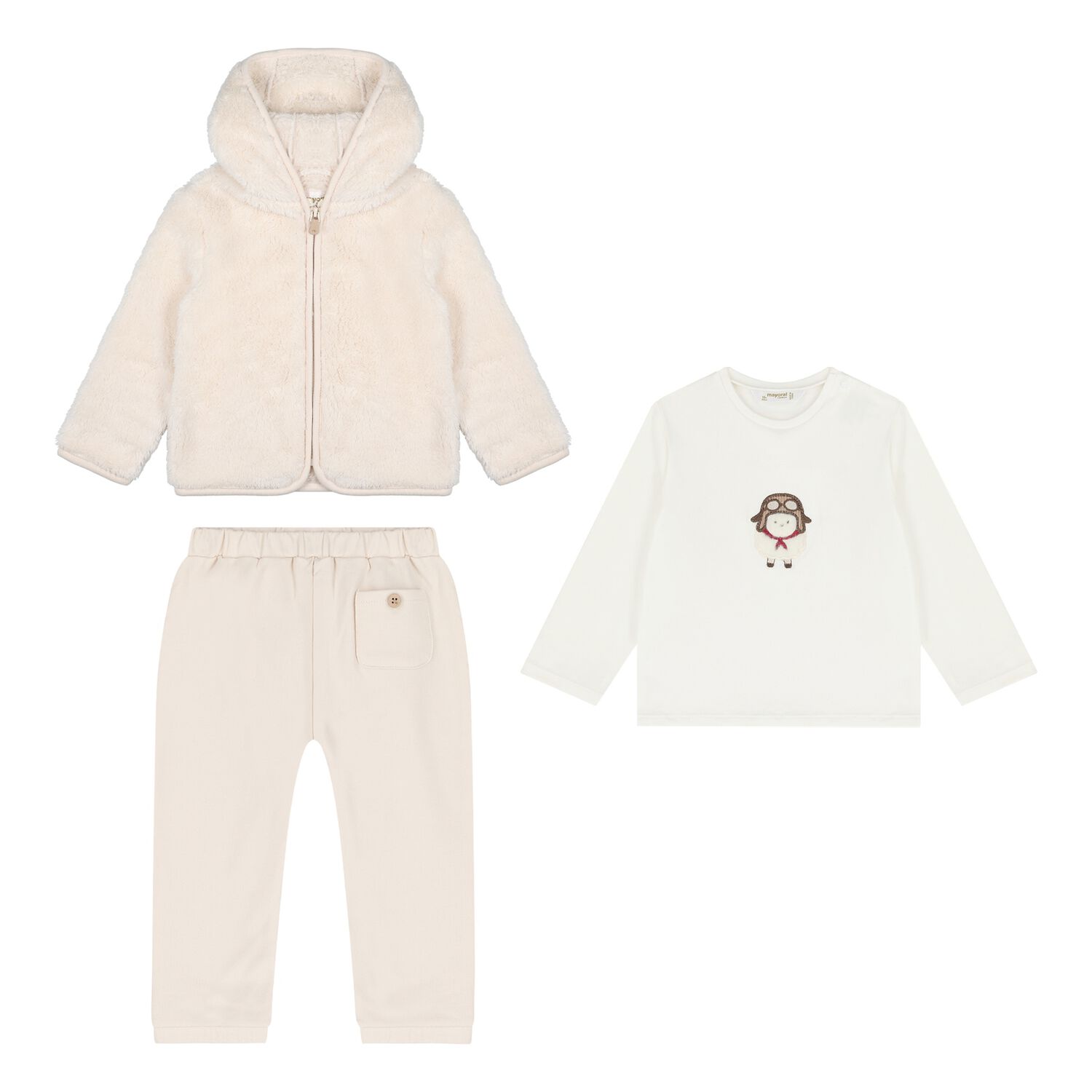 Baby Boys Beige & White Sheep Tracksuit ( 3 Piece ), 2, hi-res