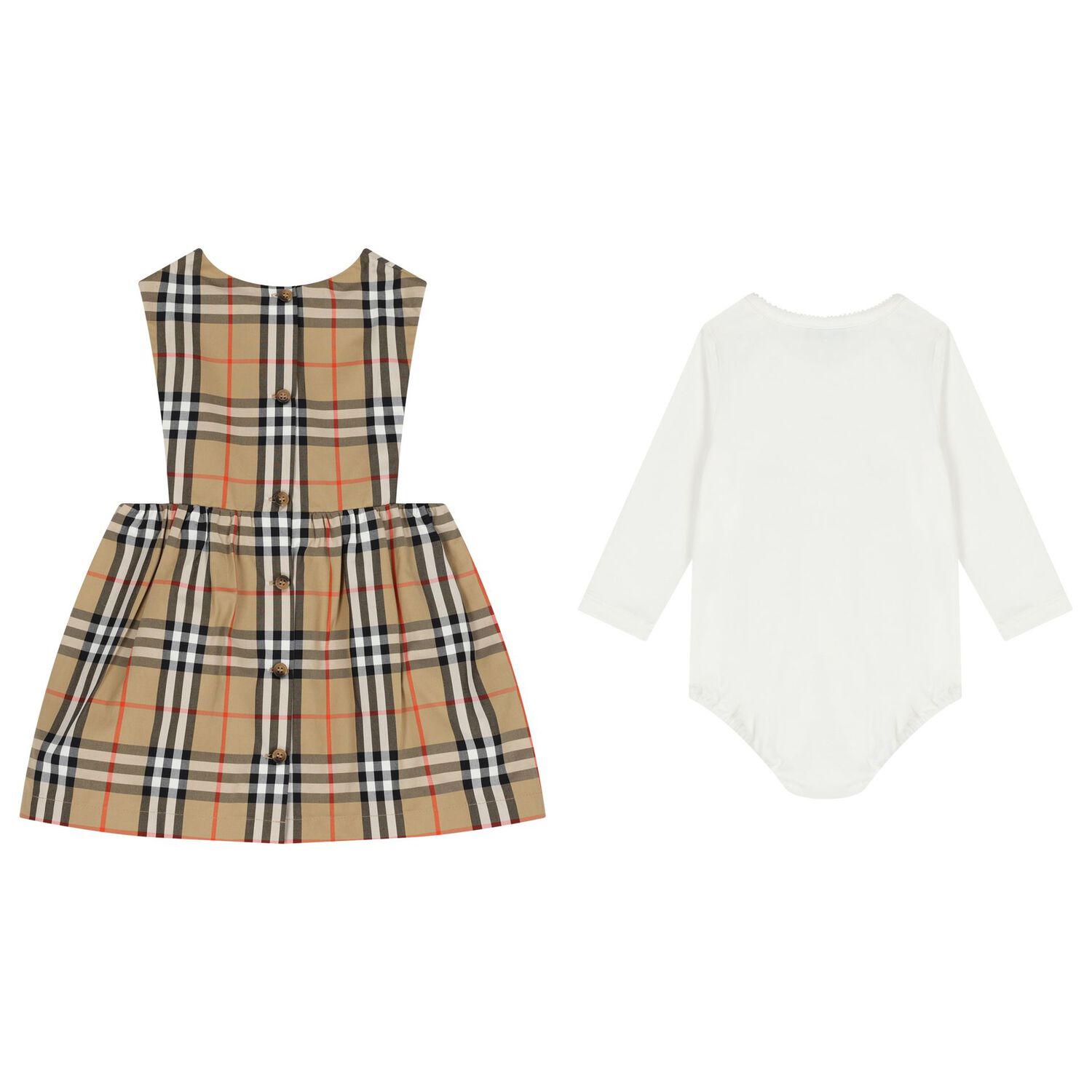 طقم فستان اطفال باللون البيج و الابيض للبنات , 1, hi-res