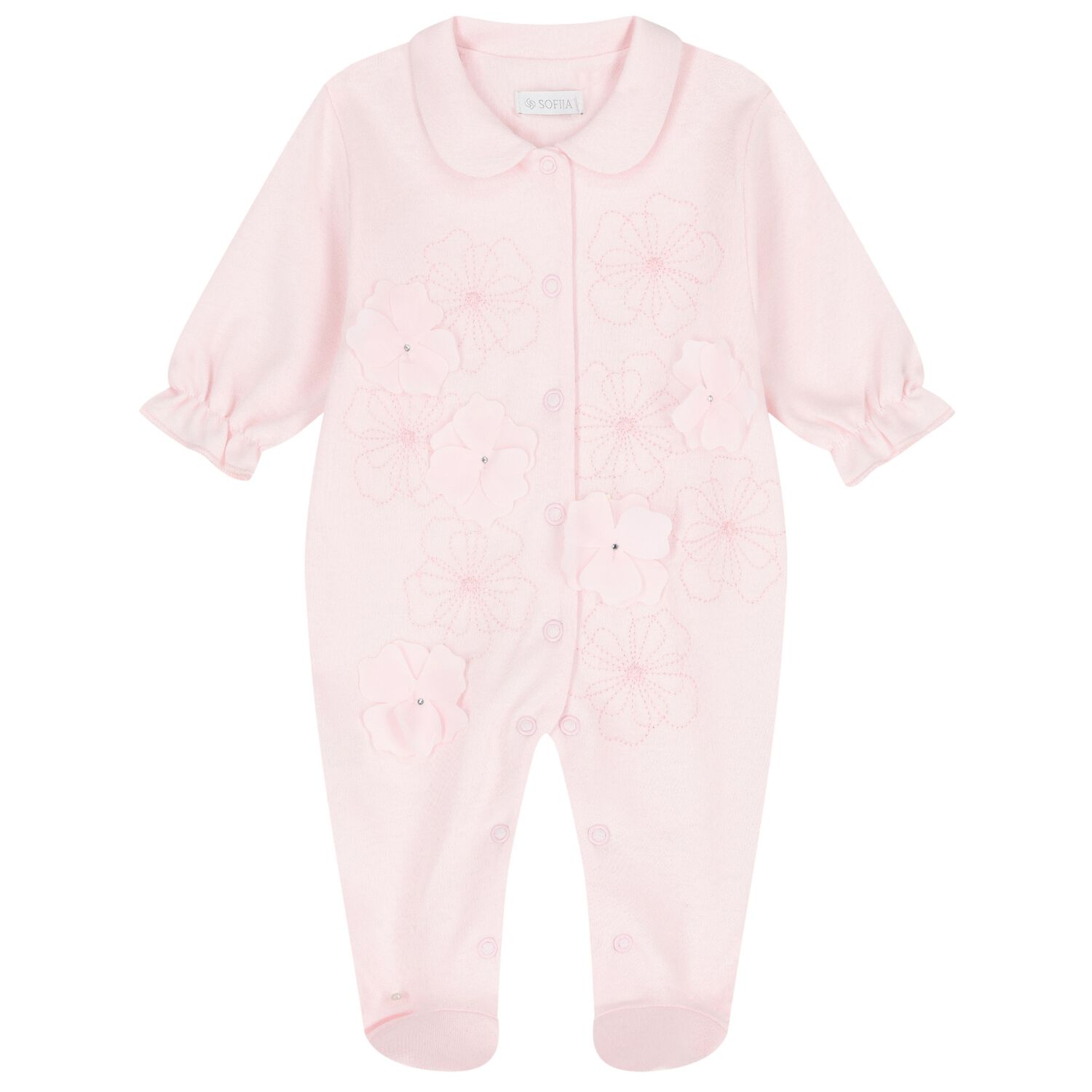 Baby Girls Pink Floral Babygrow, 1, hi-res