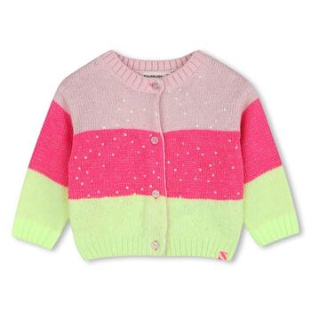 Younger Girls Pink Sequin Knitted Cardigan