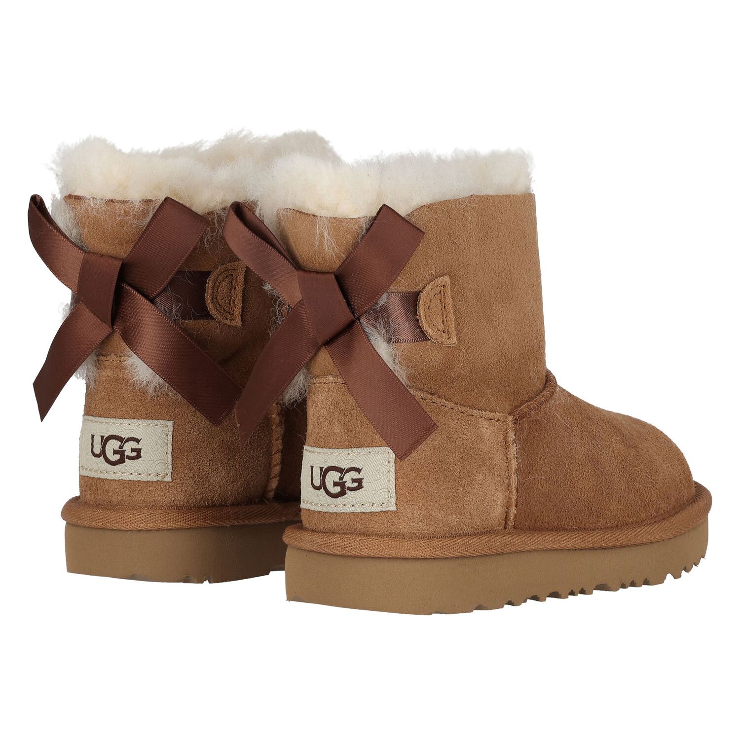 Younger Girls Beige Mini Bailey Bow II Suede Boots, 2, hi-res image number null