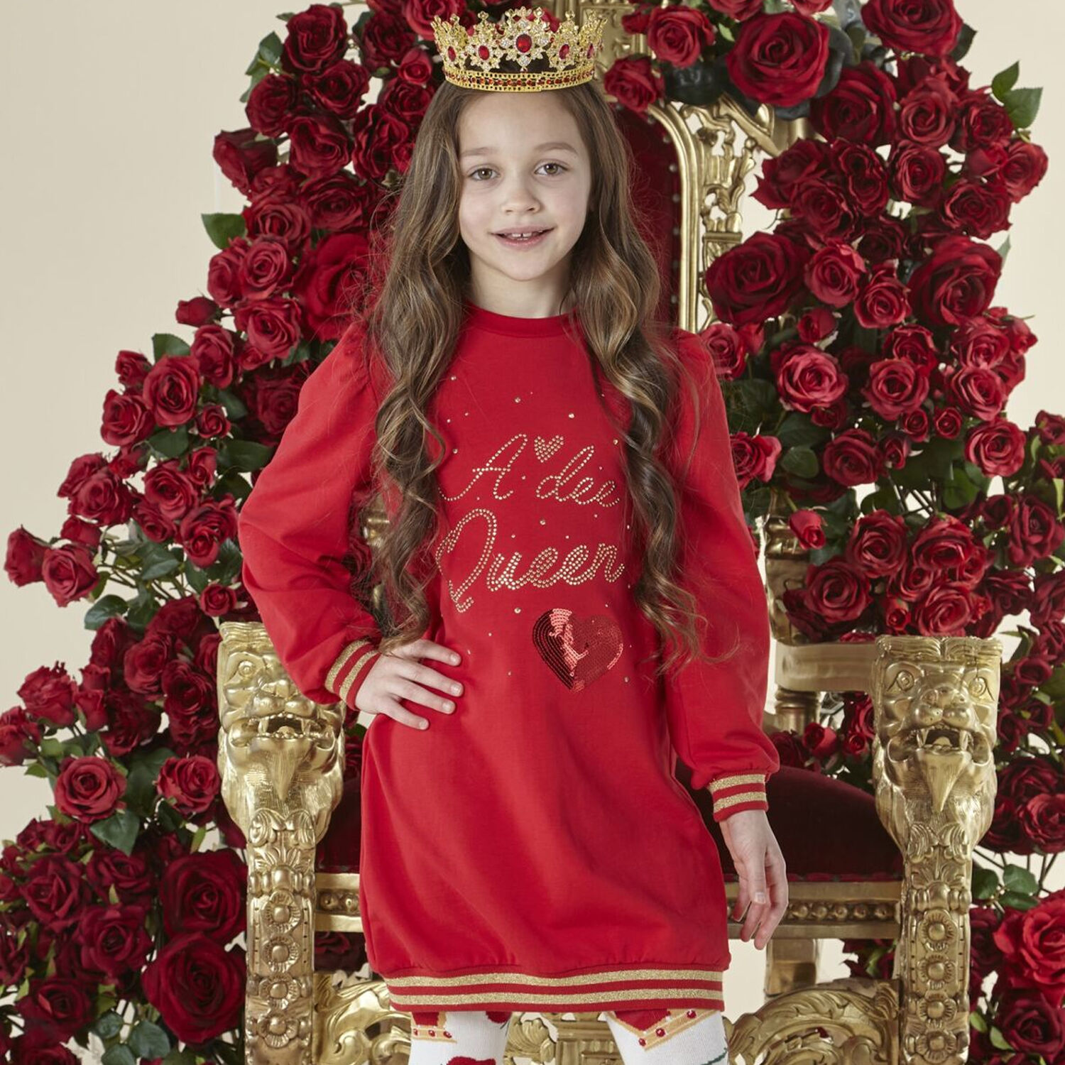 Girls Red & Gold Logo Dress, 1, hi-res image number null