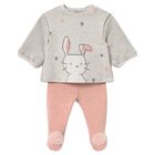 Baby Girls Grey & Pink Bunny 2 Piece Babygrow, 1, hi-res