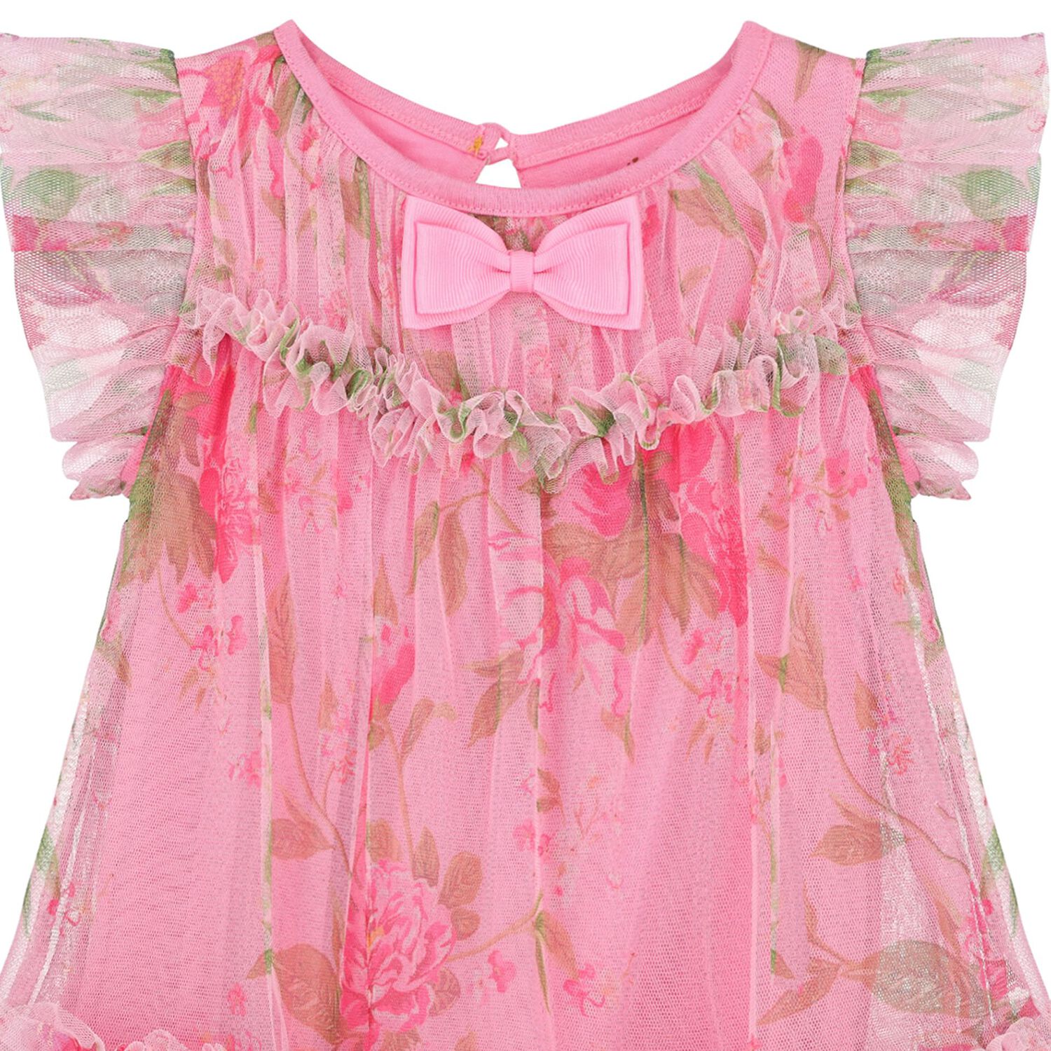 Baby Girls Pink Floral Tulle Dress, 2, hi-res