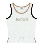 Girls White Logo Playsuit, 1, hi-res