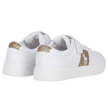 Girls White & Gold Logo Trainers
