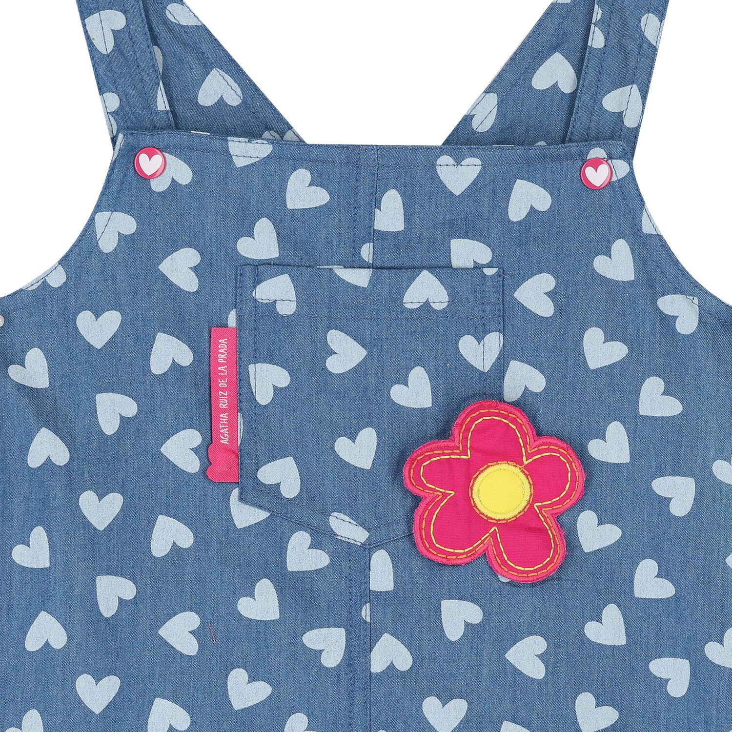 فستان بنات بطابعه قلب باللون الأزرق, 1, hi-res