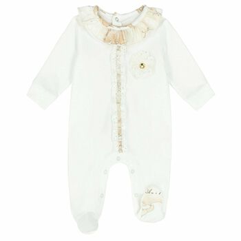 Baby Girls White & Beige Geo Map Babygrow