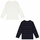 Boys Ivory & Navy Long Sleeve Tops ( 2-Pack ), 1, hi-res