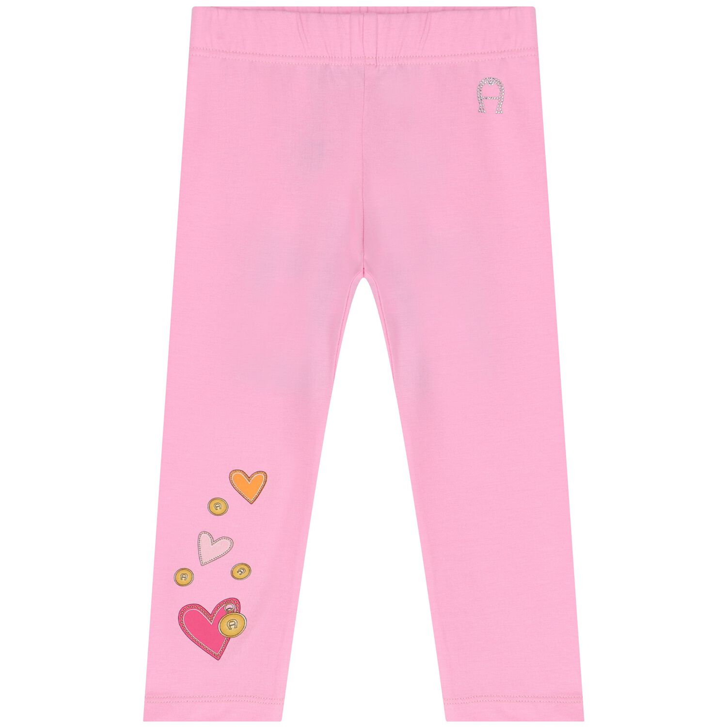 Younger Girls Pink Heart Leggings, 2, hi-res