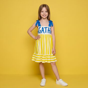 Girls White, Yellow & Blue Logo Dress