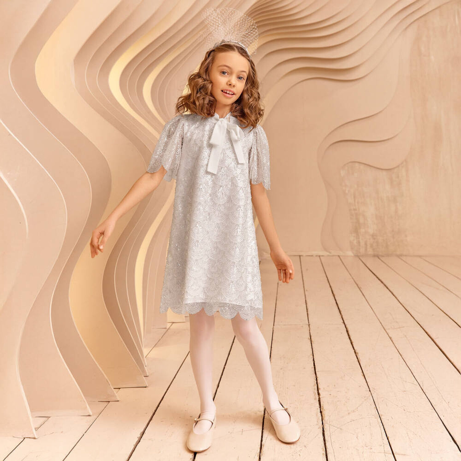 Girls White & Silver Diamante Headband, 1, hi-res